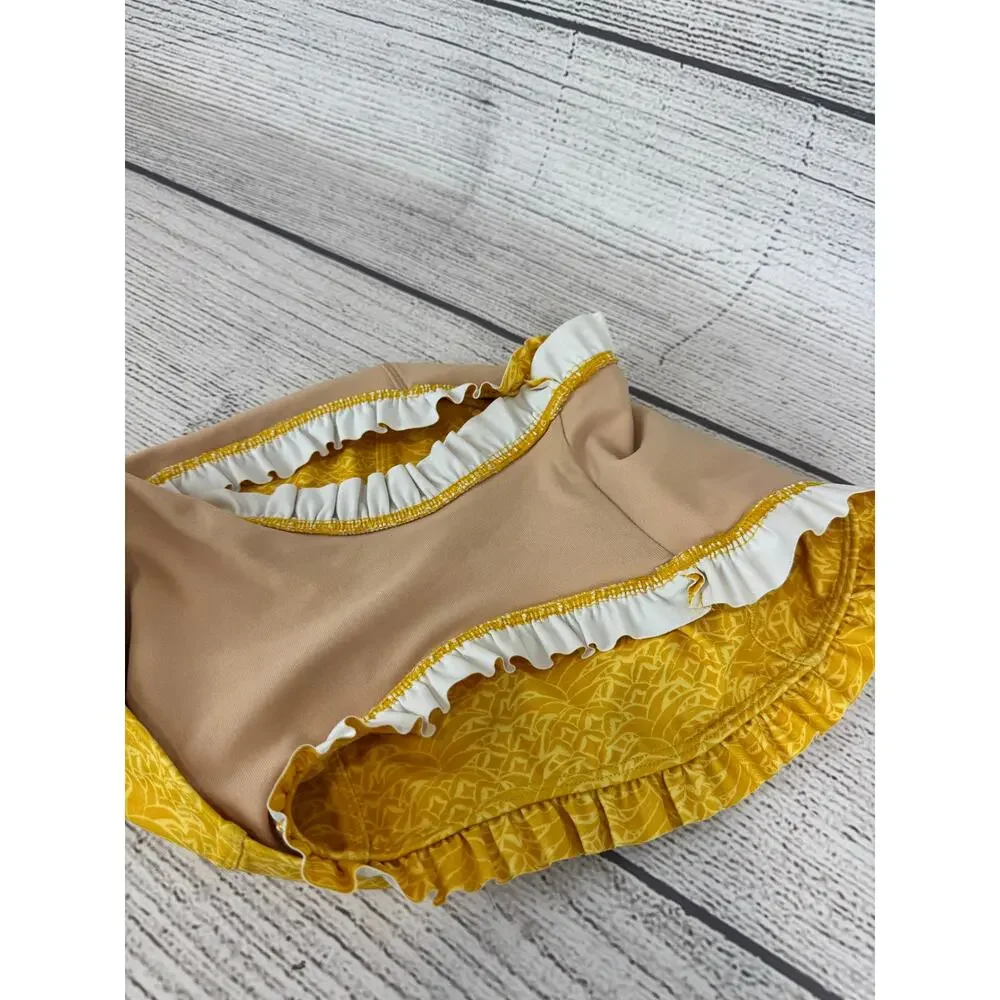 Kortni Jeane Women's Yellow Tropical Ruffle Hem Swim Bottoms Size Small
